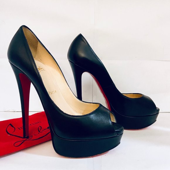 ❌SOLD❌Louboutin LADY PEEP 150 Black Leather Pump - Picture 3 of 8